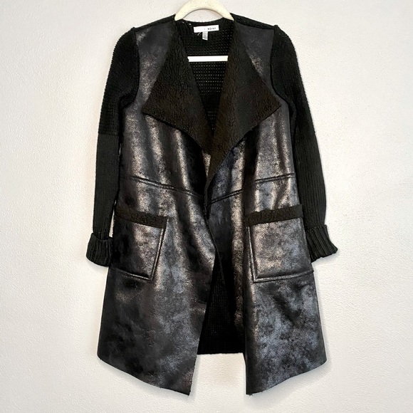 Sweater Jacket Womens Size Medium Open Front Mixed Fabric Cozy Winter Fall - Picture 1 of 9